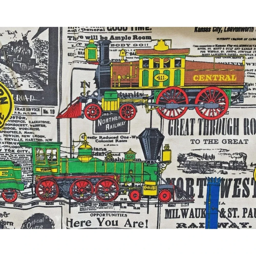 Vintage Steam Engine Trains Transportation Advertising Lined Curtains 42x44